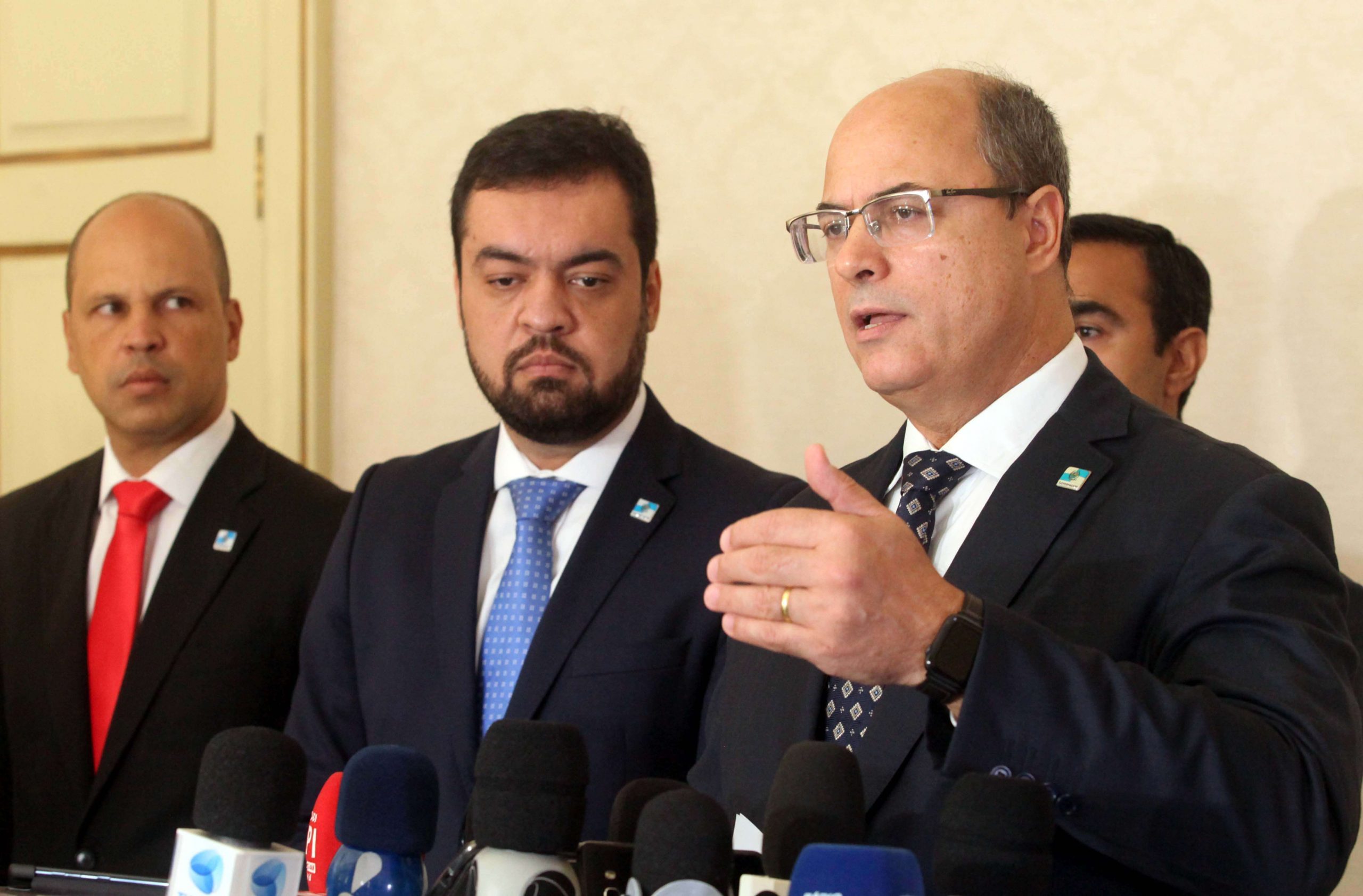 Governador Wilson Witzel durante entrevista coletiva sobre concessão do Maracanã no salão nobre do Palácio Guanabara